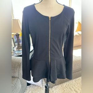 Kate & Mallory Designs Women’s Black Ruffle Waist Full Zip Jacket Blazer Large